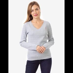 U.S. Polo Assn. Women Cable Knit V-Neck Sweater‎ Grey Sz XXL